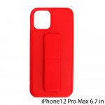 Wholesale PU Leather Hand Grip Kickstand Case with Metal Plate for iPhone 12 Pro Max 6.7 inch (Red)